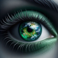 Fototapeta premium A blue eye in the shape of the planet Earth. with AI-generative technology.