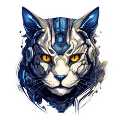 cat head with style mecca robot, isolated background white