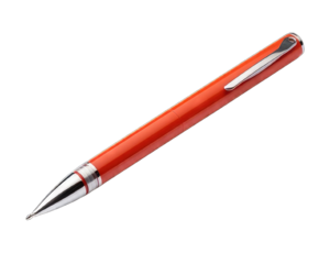 Red ballpoint pen isolated on white background.