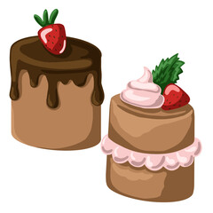 Vector illustration chocolate cake with strawberry