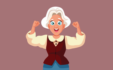 Happy Cheerful Grandma Celebrating Vector Cartoon illustration. Strong energetic confident granny feeling empowered and positive 
