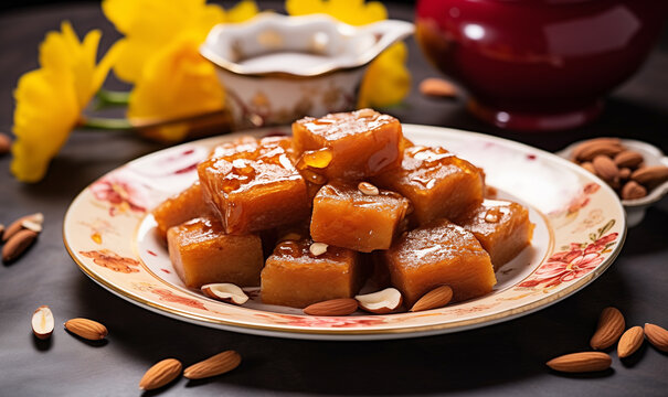 Traditional Chinese lunar new year celebration nian gao rice cakes