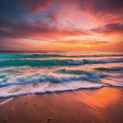 PHOTO OF A tropical beach panorama at sunset