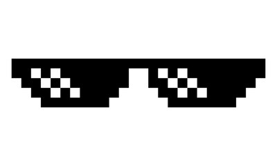 Pixel art sunglasses with white light reflection, vector file and transparent background