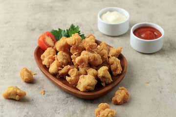 Crispy Chicken Popcorn with Mayonnaise and Tomato Sauce
