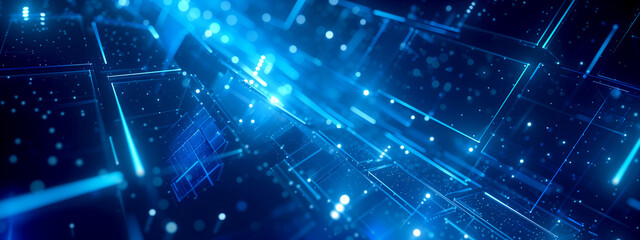 Obraz premium Techno neon futuristic background in blue tones.