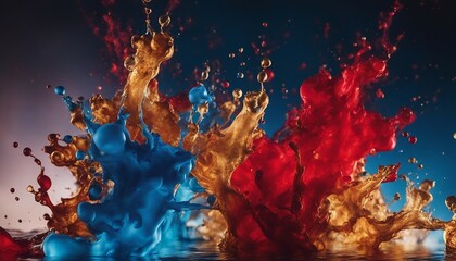Fototapeta premium Acrylic Fusion in Blue, Red, and Gold Waters