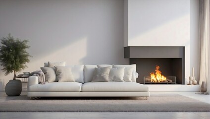 Modern Serenity: Living Room Interior with Panoramic Windows and Minimalist Elegance