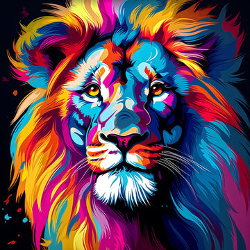 creative colorful lion poortrait, pop art