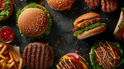 Fast food background Top view of Burger