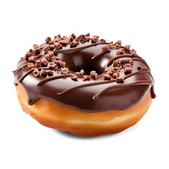 Chocolate Donut on Isolated Background A delicious chocolate-flavored donut with creamy icing, perfect for a sweet and tasty snack