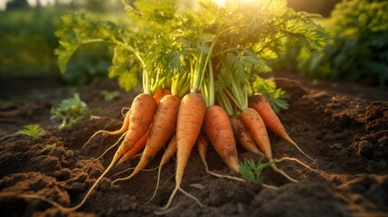 Fresh carrots. Harvest fresh organic carrots on the ground. Neural network AI generated art