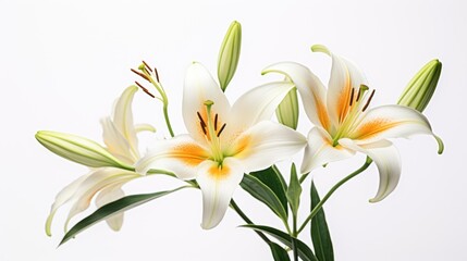 Fototapeta na wymiar Lilies in bloom on a white background