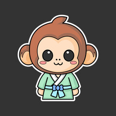 monkey sticker wearing kimono, cartoon style, kawaii