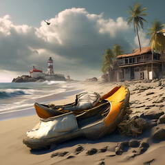 boat on the beach Generative AI