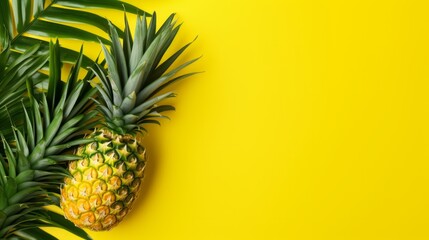 Yellow tropical background with pineapples. Neural network AI generated art
