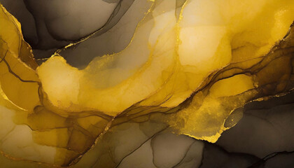 Abstract black and yellow alcohol ink art background