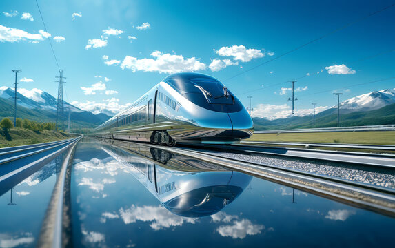 Daytime Journey: Futuristic Train in Nature - made with Generative AI