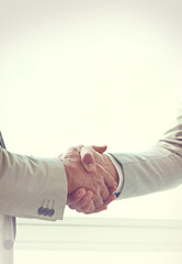 Handshake, business people and agreement in partnership, introduction and thank you for...
