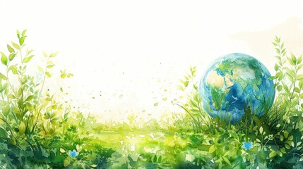 Watercolor World Earth Day, sustainability for a greener tomorrow, with copy space.