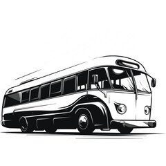 a logo design of a bus as seen from an angle black and white vector