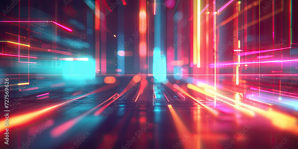 Poster abstract a colorful background with bright lights , blockchain network concept , distributed registe