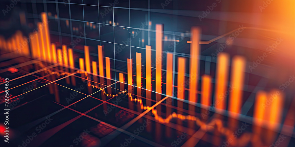Poster a computer screen with a graph graph on it stock market growth, business investing and data concept 