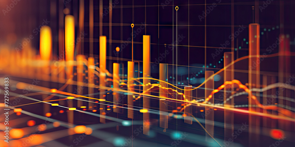 Poster a computer screen with a graph graph on it stock market growth, business investing and data concept 