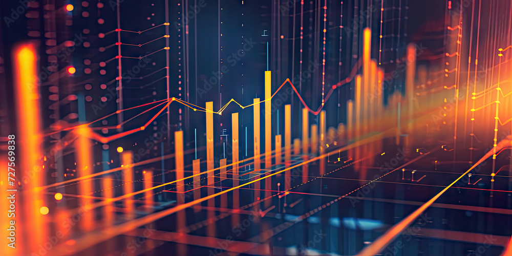 Poster a computer screen with a graph graph on it stock market growth, business investing and data concept 
