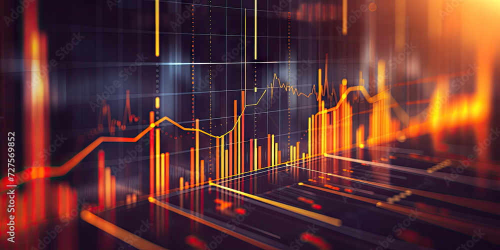 Aufkleber a computer screen with a graph graph on it stock market growth, business investing and data concept 