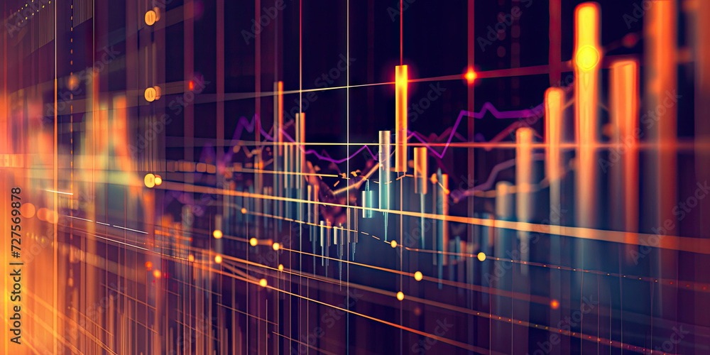 Poster a computer screen with a graph graph on it stock market growth, business investing and data concept 
