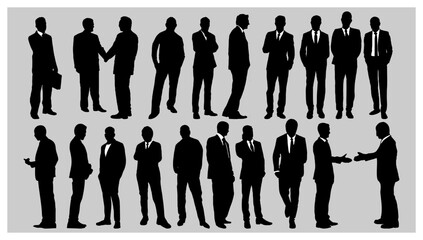 set of vector Business people silhouettes group of standing and walking business people, working man, suit, office man