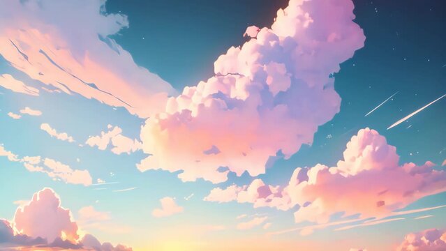 Coloful twilling sunset sky with cloudscape drawing background. Environment and nature concept. Generative AI