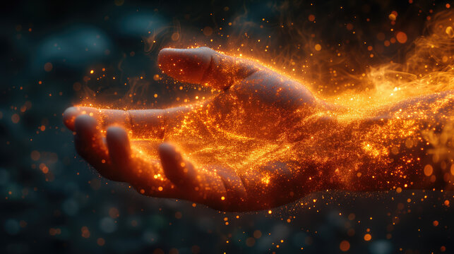 particle powder transform to hand