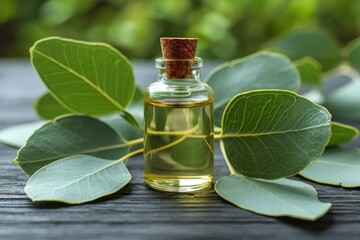 eucalyptus oil extract with isolated table professional photography