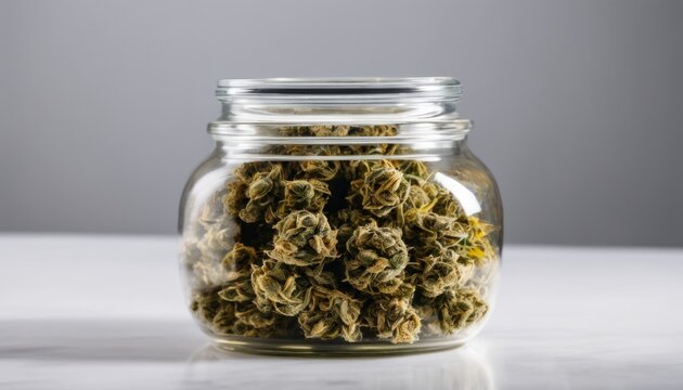 A jar of marijuana on a table
