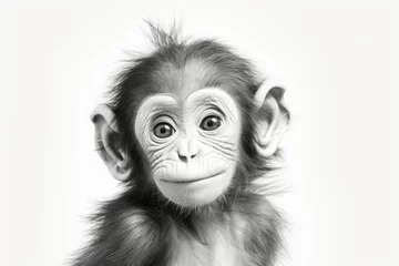 Fotobehang 子猿の顔モノクロ,Generative AI AI画像 © beeboys