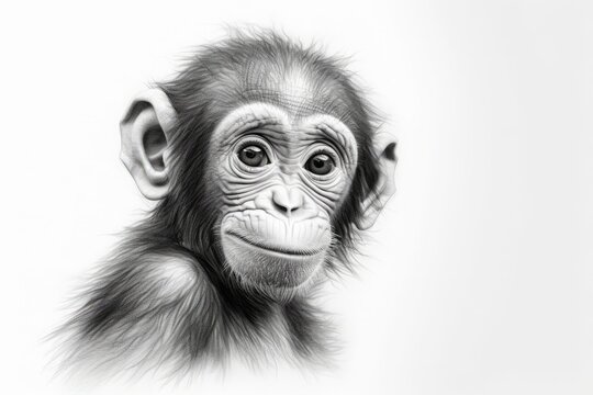 子猿の顔モノクロ,Generative AI AI画像