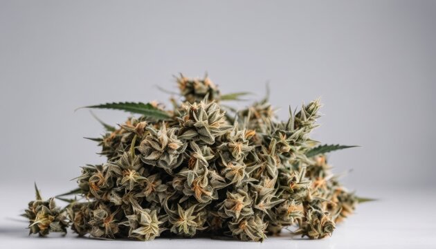 A pile of marijuana buds on a white background