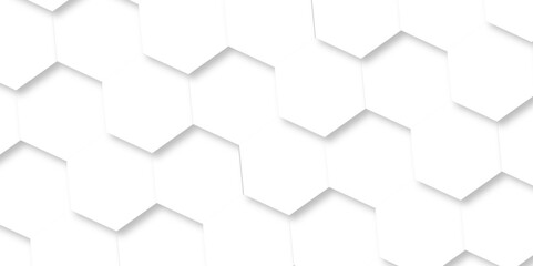 Abstract white background with hexagons pattern. White abstract vector wallpaper with hexagon grid. 3D technology Futuristic honeycomb mosaic white background.	