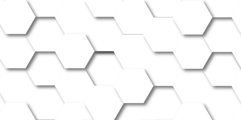 Abstract white background with hexagons pattern. White abstract vector wallpaper with hexagon grid. 3D technology Futuristic honeycomb mosaic white background.	 - obrazy, fototapety, plakaty