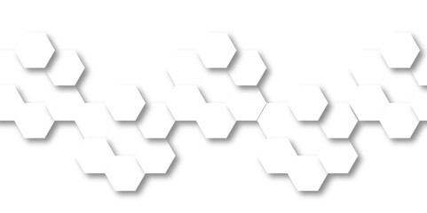 Obraz premium Abstract white background with hexagons pattern. White abstract vector wallpaper with hexagon grid. 3D technology Futuristic honeycomb mosaic white background. 