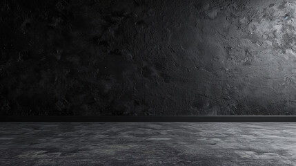 Black wall texture and dark concrete floor grunge background.