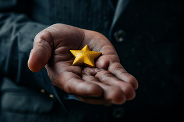close up of hand holding the gold star