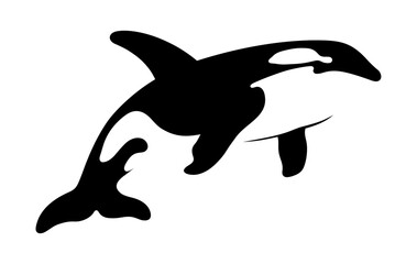 Black and white stencil silhouette of an orca