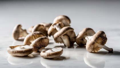 A group of mushrooms on a white table