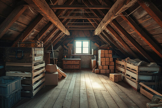 old wooden attic room - Powered by Adobe
