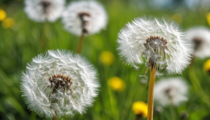 A field of dandelions with yellow flowers