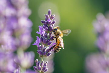 Bees swarming the flowers bokeh style background