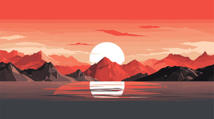 Abstract vector scene featuring the juxtaposition of towering skyscrapers or jagged mountain peaks against a dramatic sunset or stormy sky  using bold lines and contrasting colors to create a visually - obrazy, fototapety, plakaty